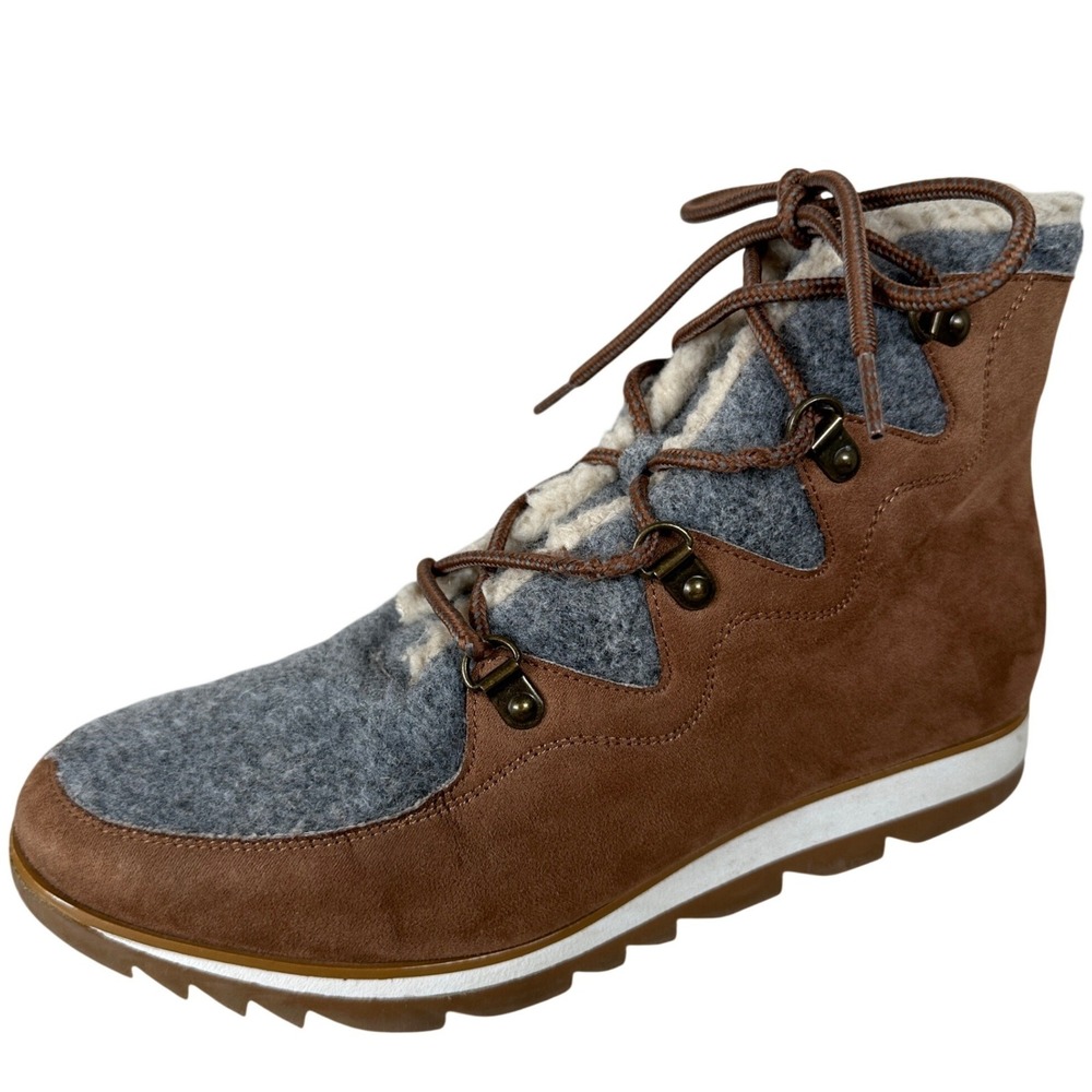 Sonoma 8.5 Brown Faux Suede Grey Wool Lace Up Winter Boots Gorpcore Sherpa